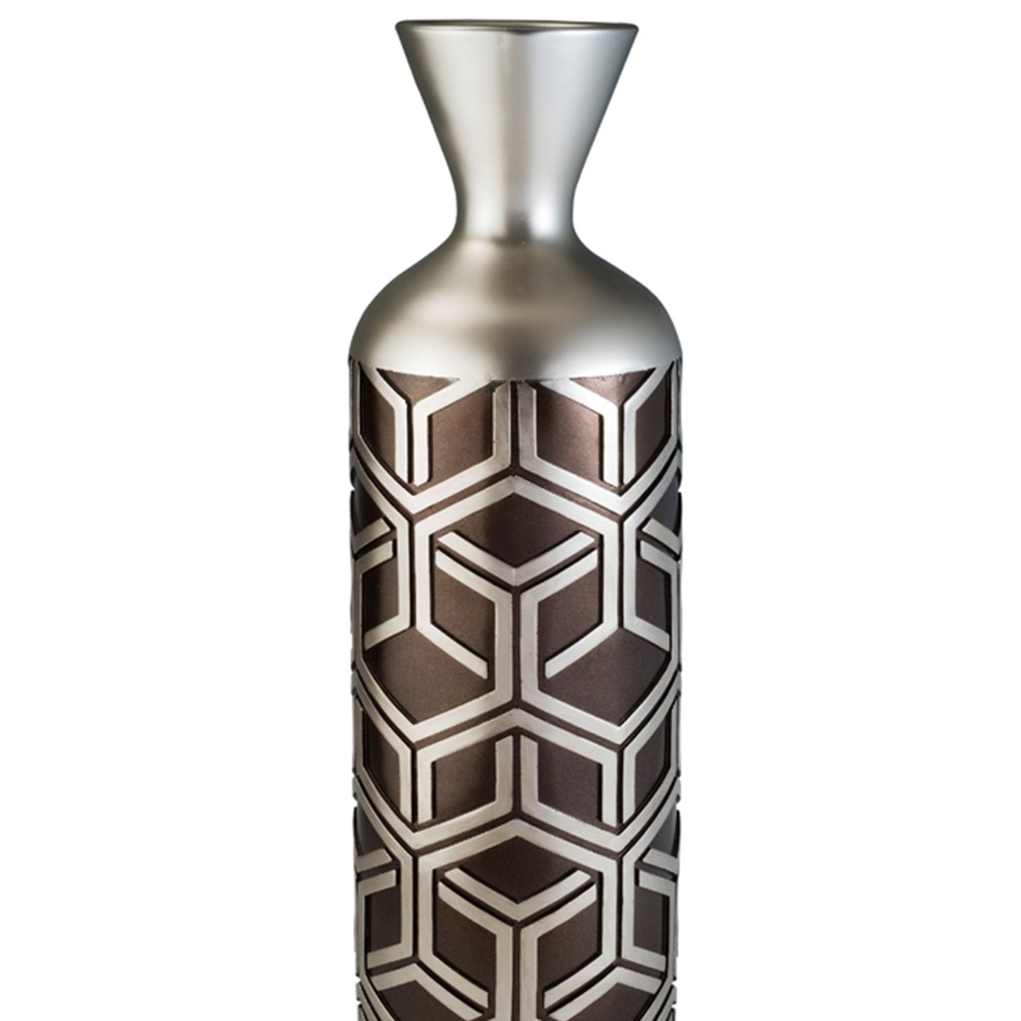 22" Tall Decorative Chestnut and Silver Weave Design Vase