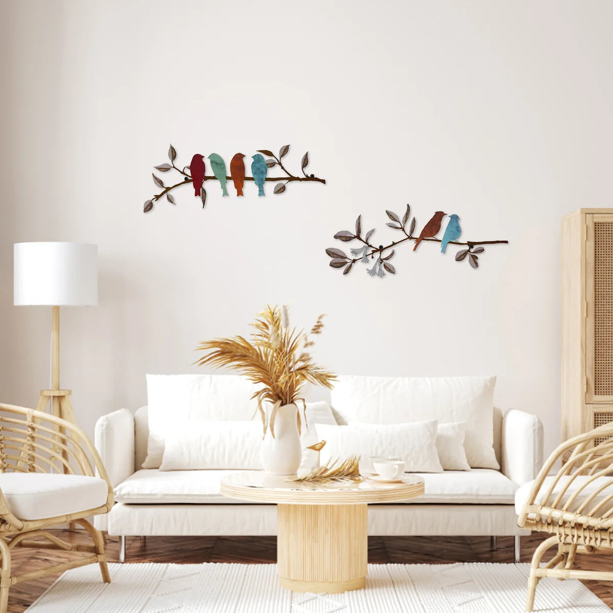 2Pcs Metal Birds on a Branch Wall Art