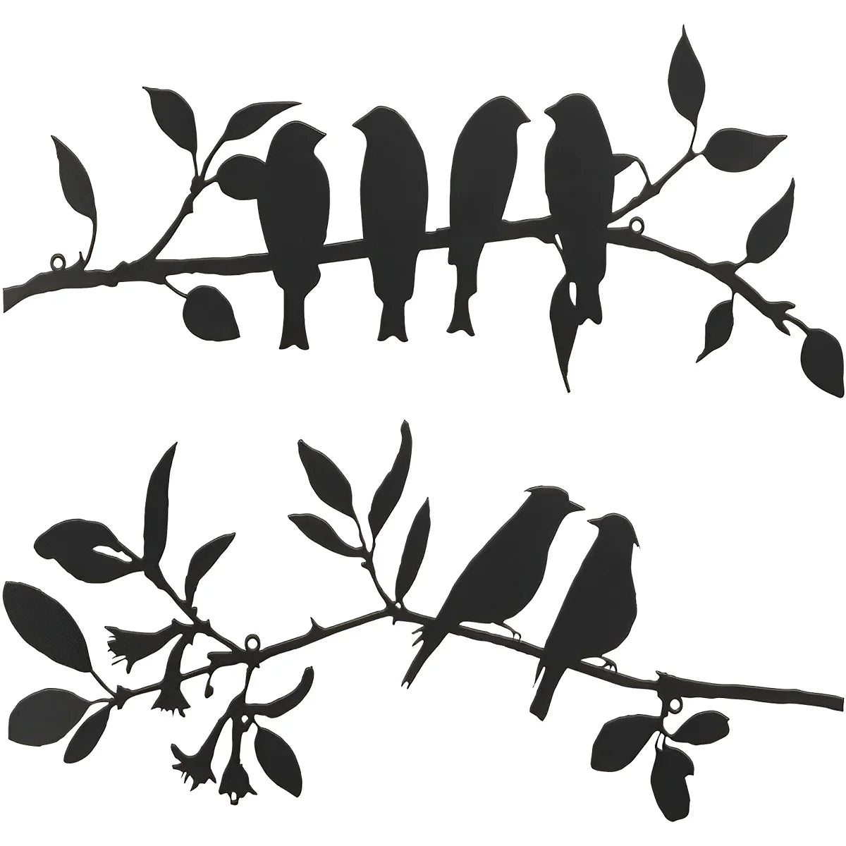 2Pcs Metal Birds on a Branch Wall Art