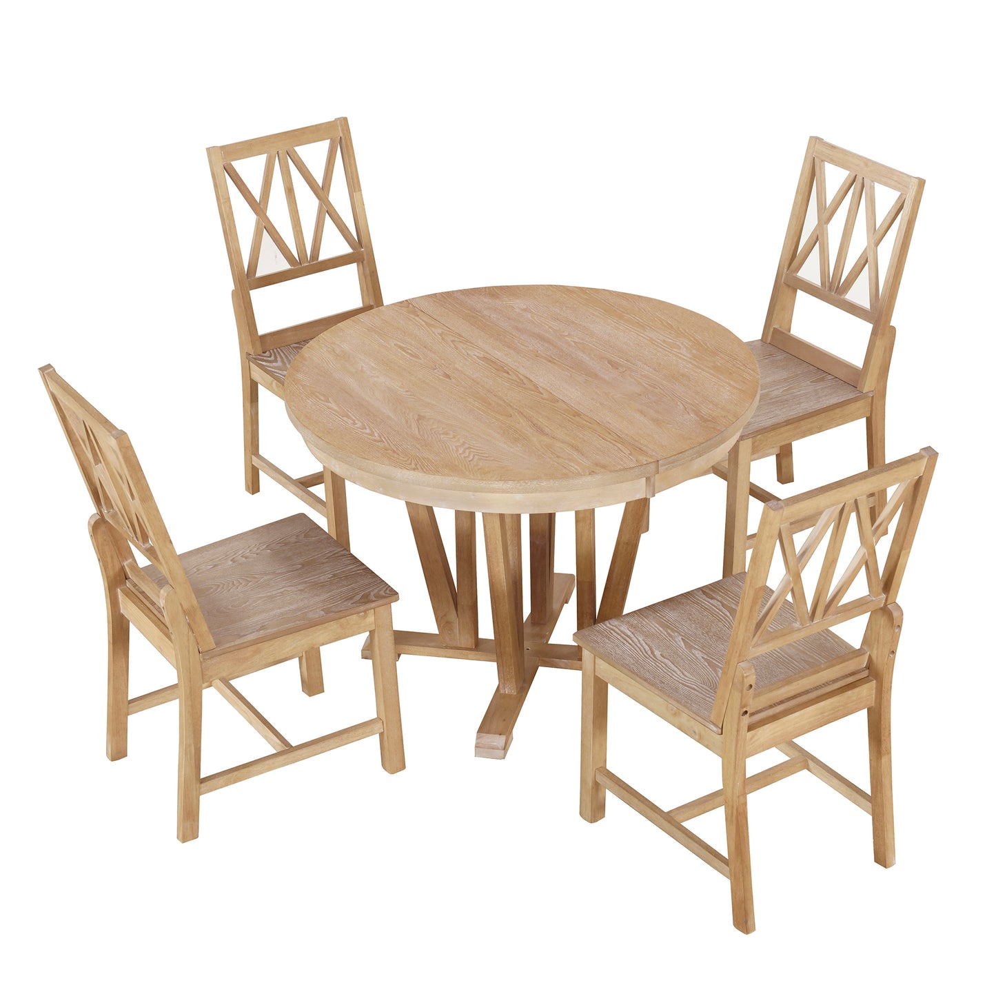 Rustic Natural Rubber Wood 5-Piece Extendable Dining Set