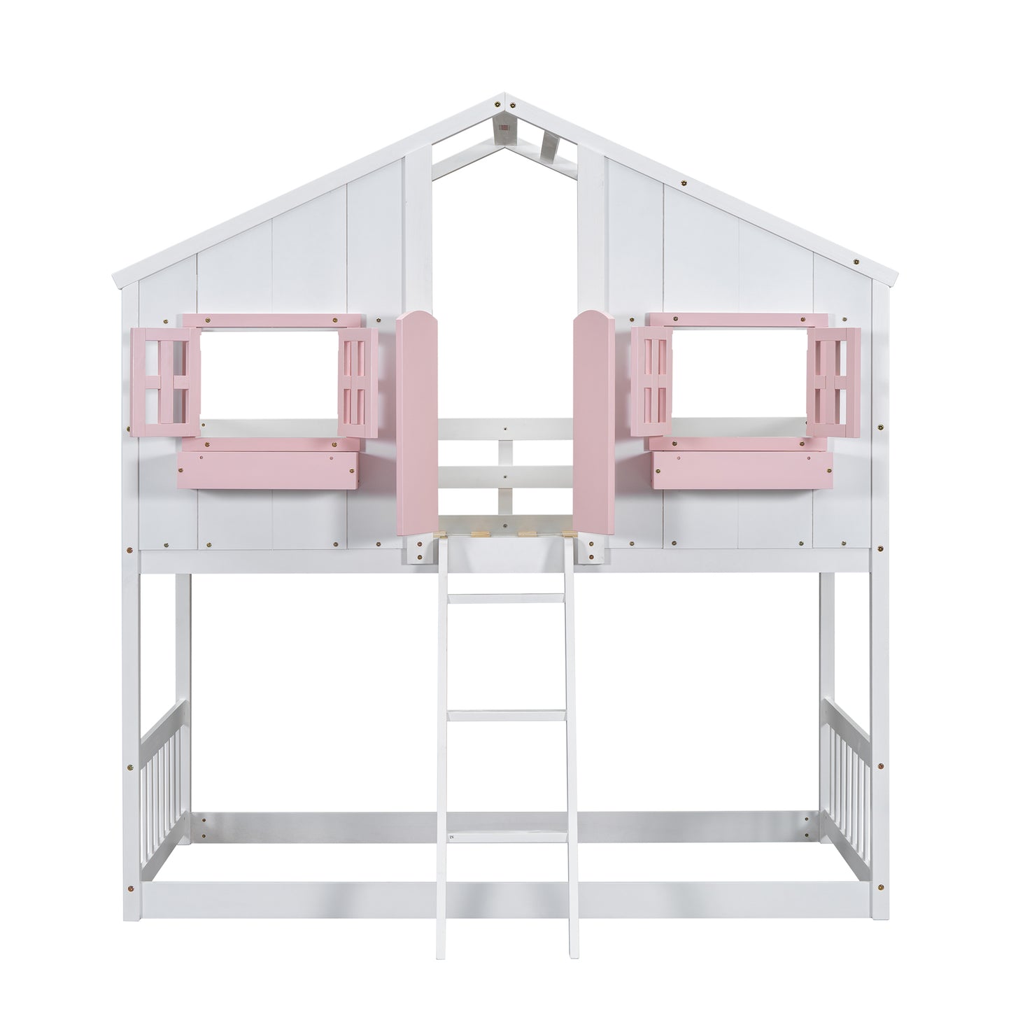 Sweet White and Pink Twin Play House Bunk Bed