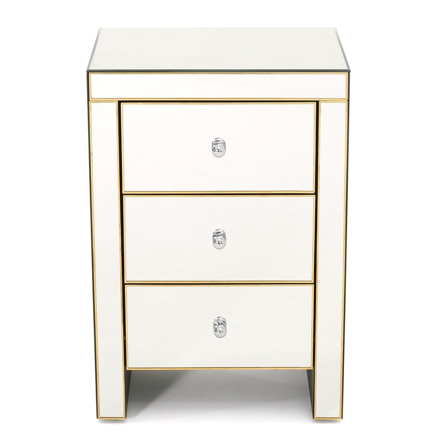 Elegant Mirrored Gold Edge with 3 Drawer Night Stand