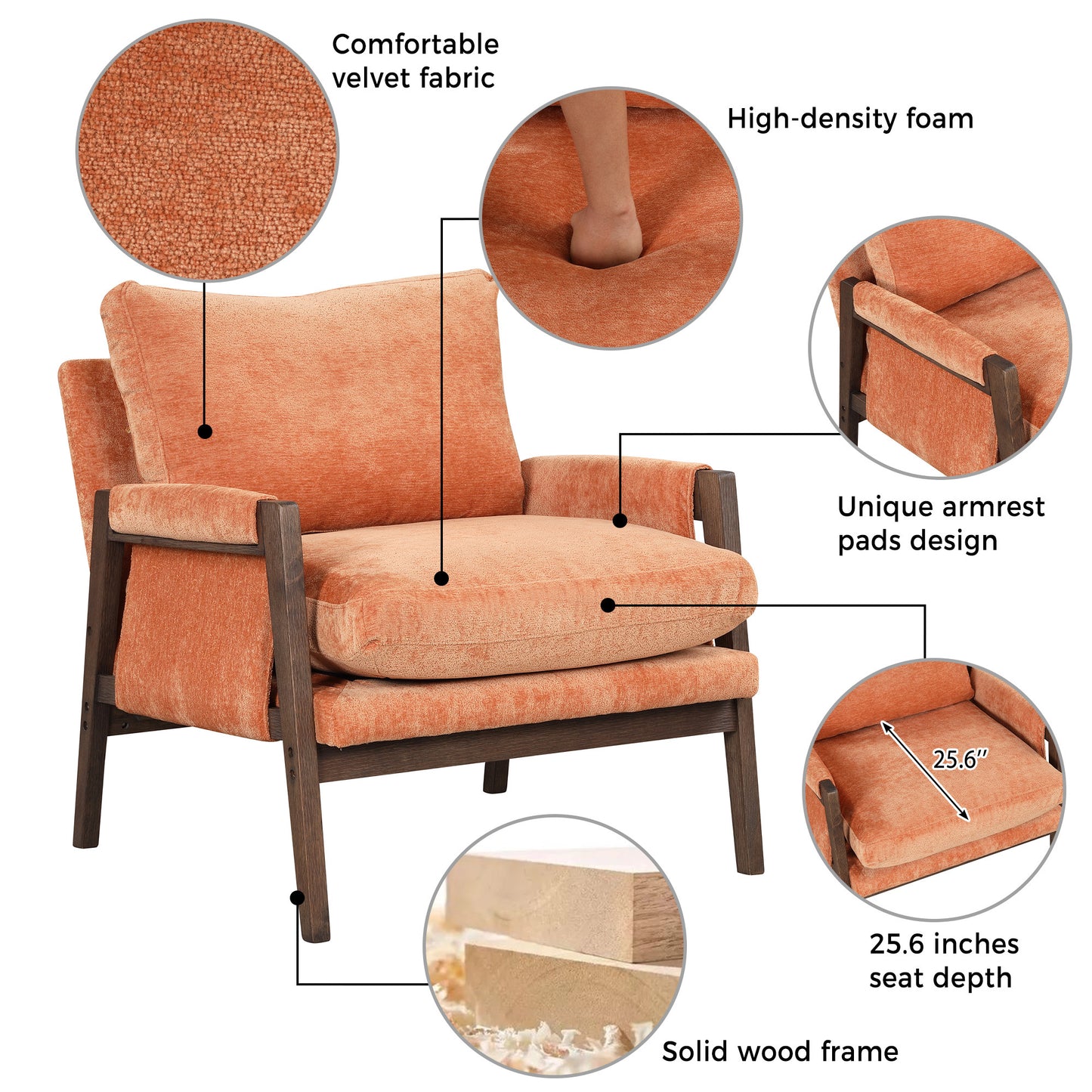 Orange Cream Velvet Accent Arm Chair