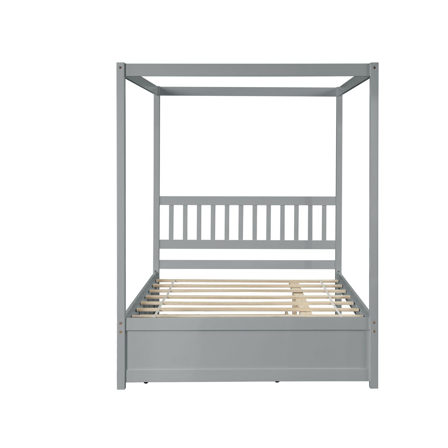 Grey Full Size Canopy Bed with Twin Trundle