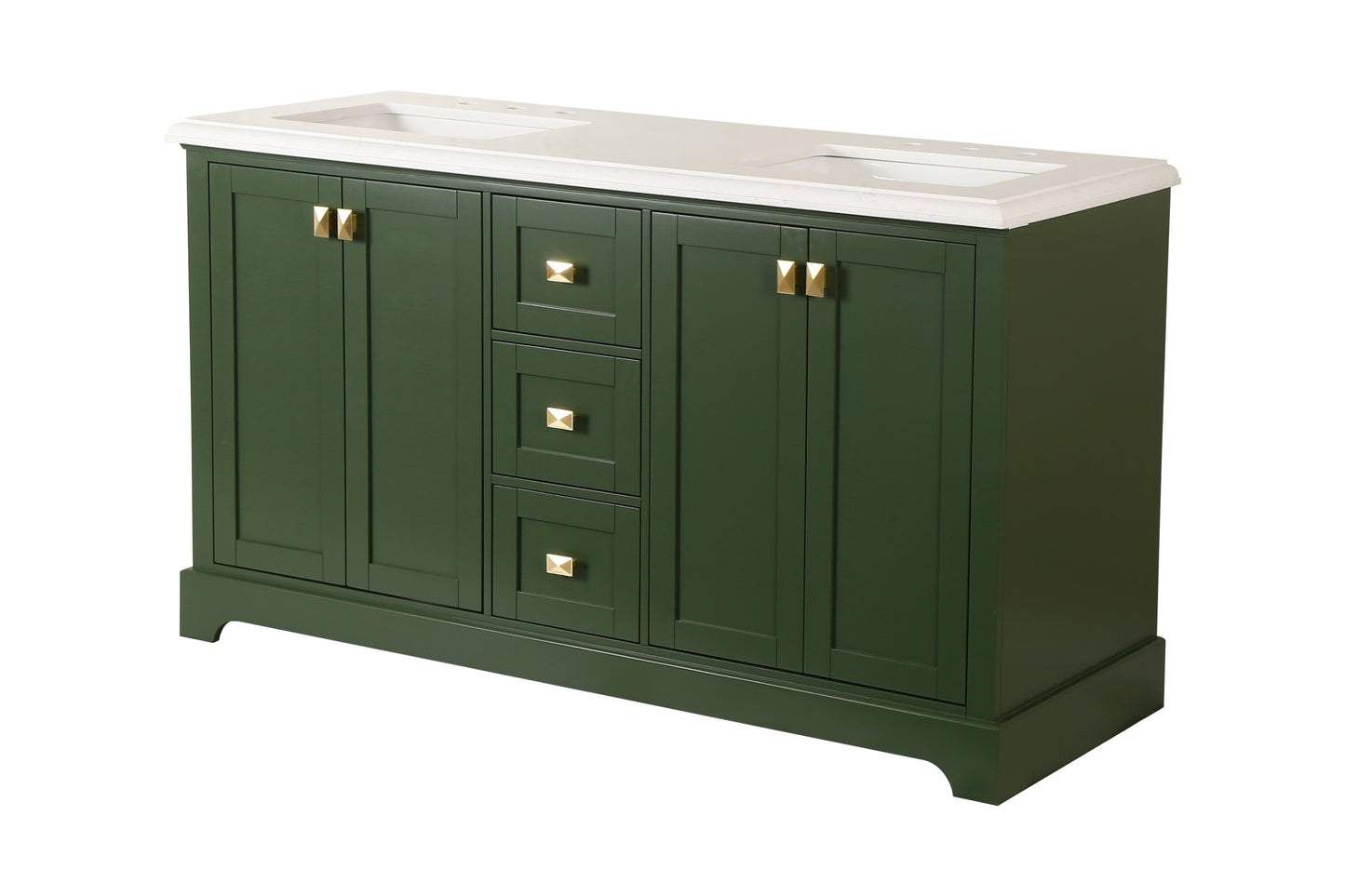 Green 60" Double Sink Vanity with Marble Countertop