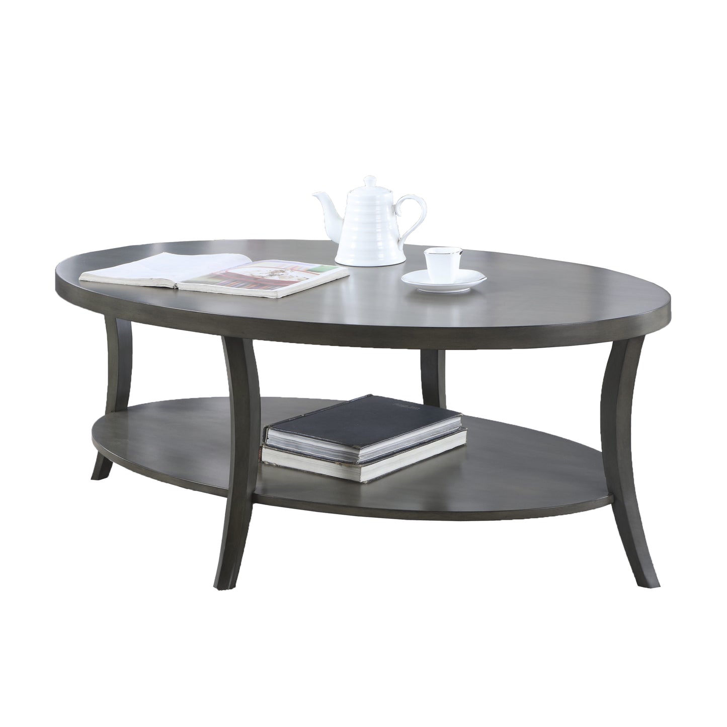 Gray Oval Shelf Coffee Table