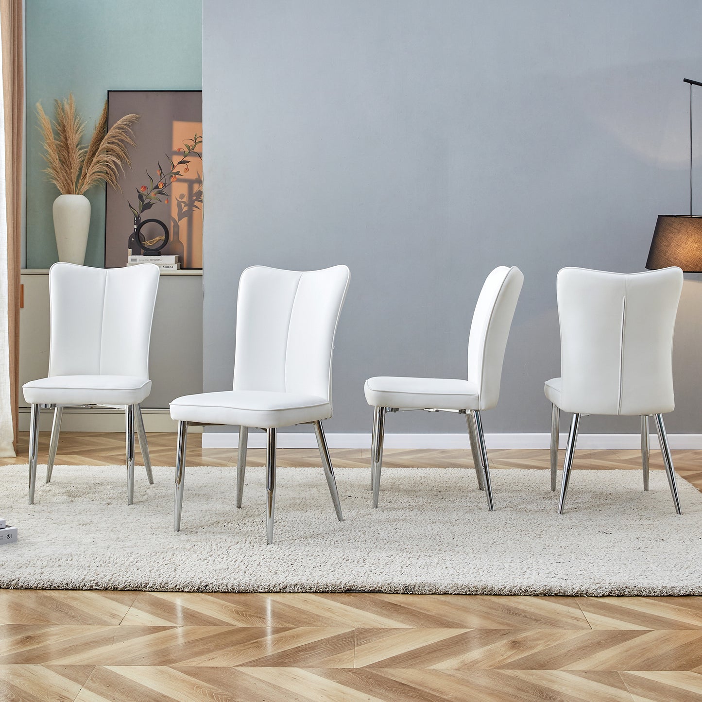 Modern Minimalist 4-Piece Set of White PU Dining Chairs