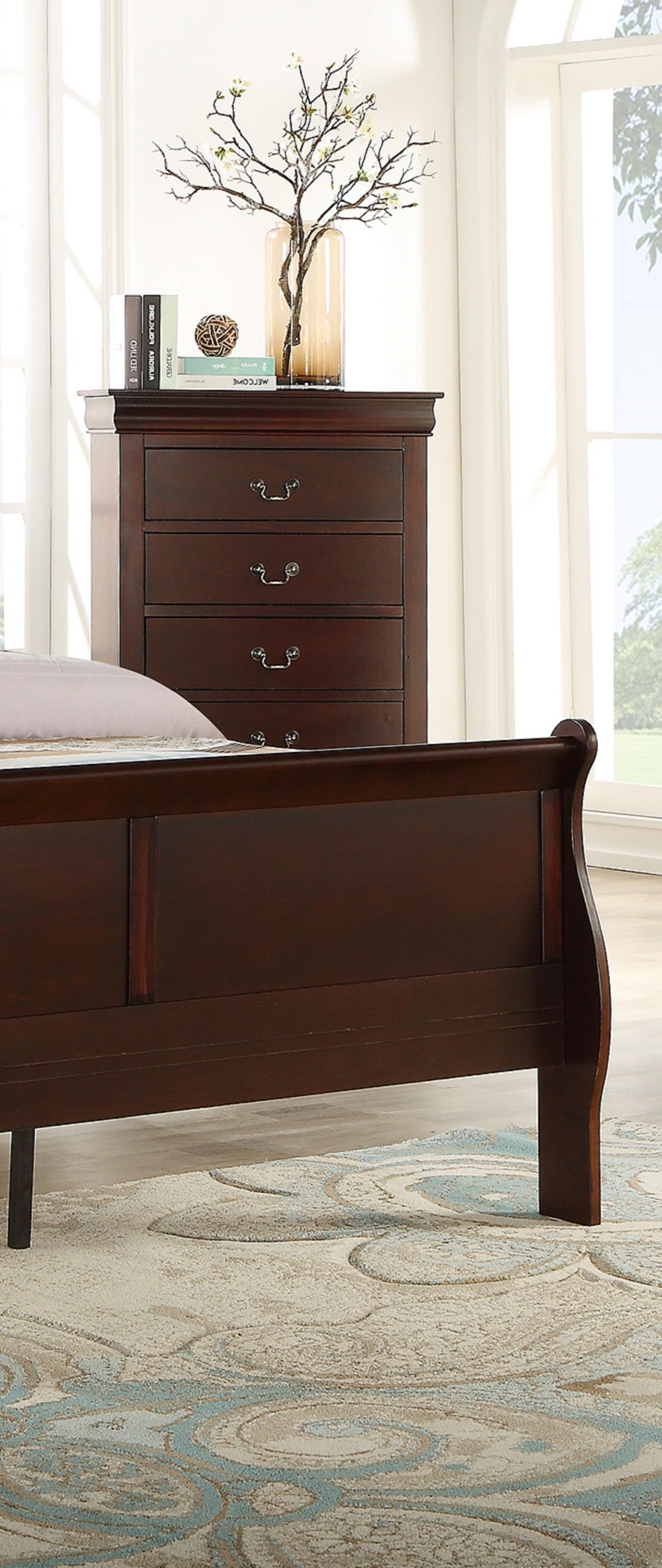 Tall Cherry Finish Five Drawer Louis Philip Chest