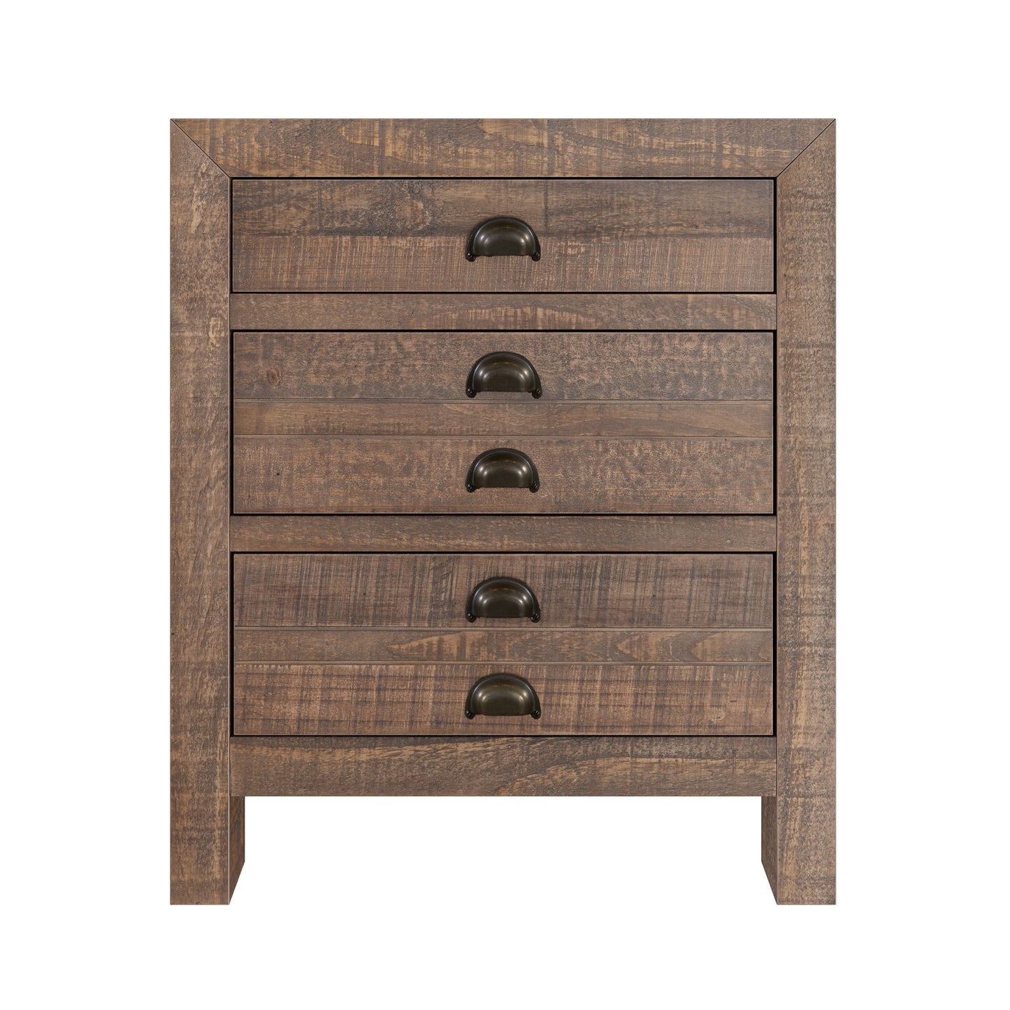 Rustic 3-Drawer Pine Wood Nightstand