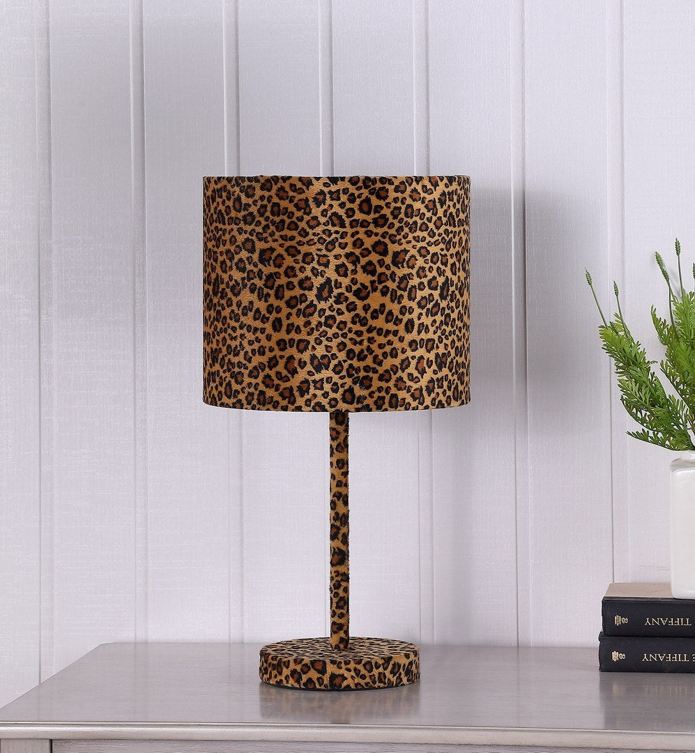 19.25" Faux Suede Leopard Print Metal Table Lamp