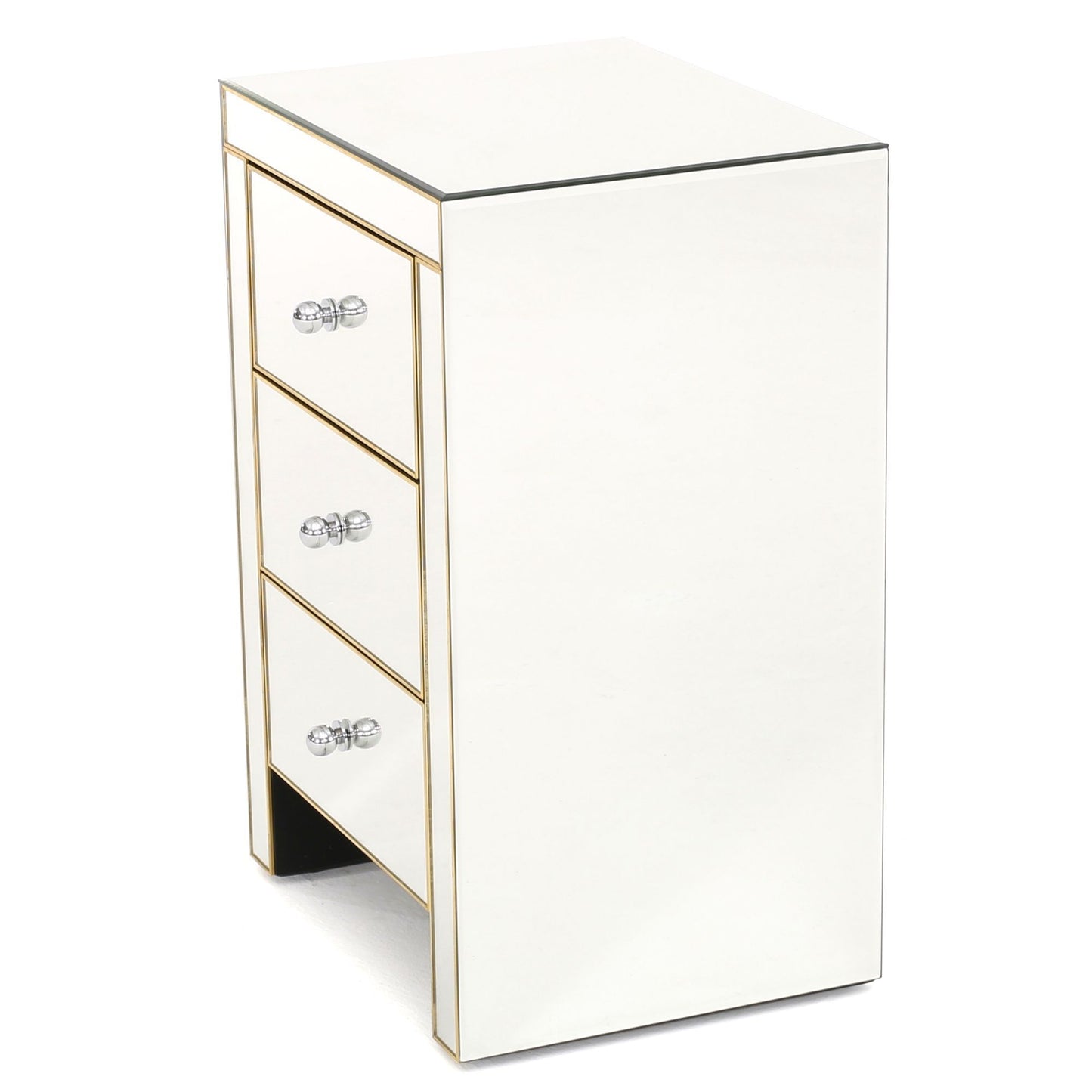 Elegant Mirrored Gold Edge with 3 Drawer Night Stand