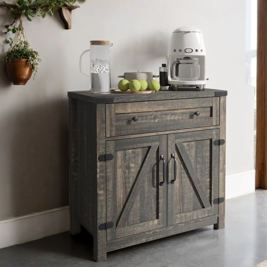 Rustic Farmhouse Double Barn Door Accent Cabinet