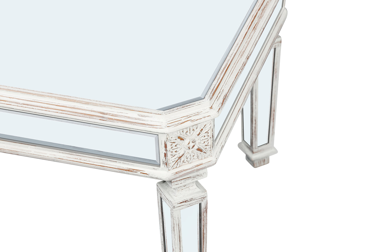 Silver Carved Mirrored Rectangle Coffee Table