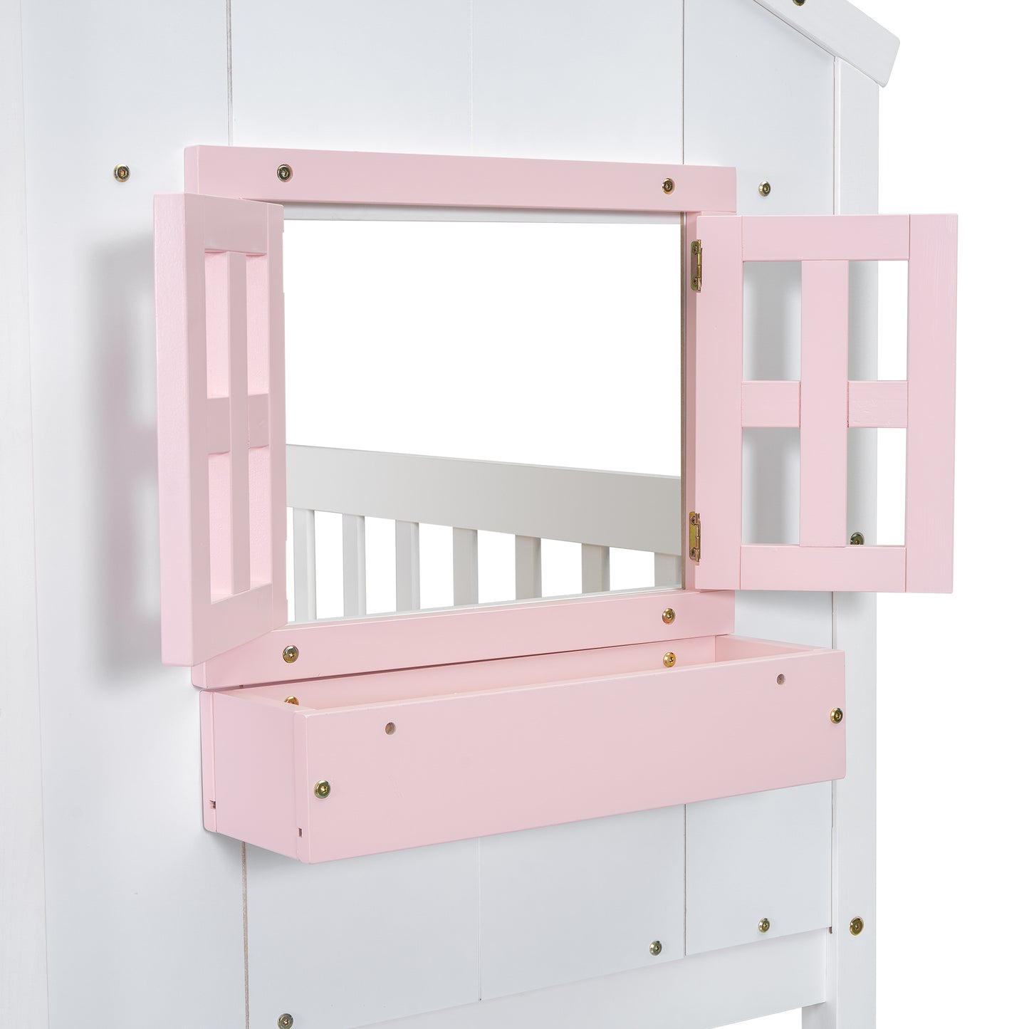 Sweet White and Pink Twin Play House Bunk Bed