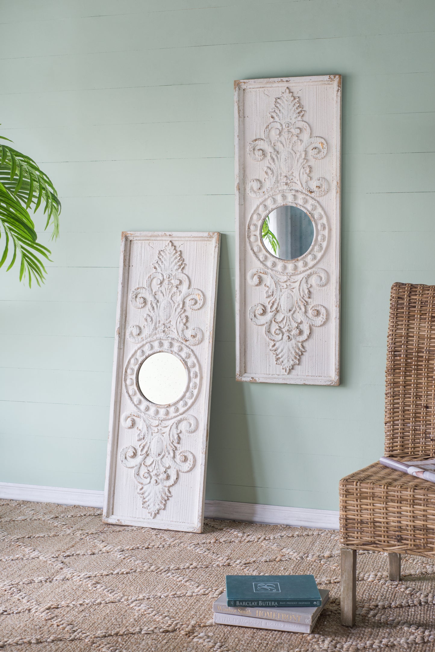 Set of 2 Large White Wooden Wall Panels