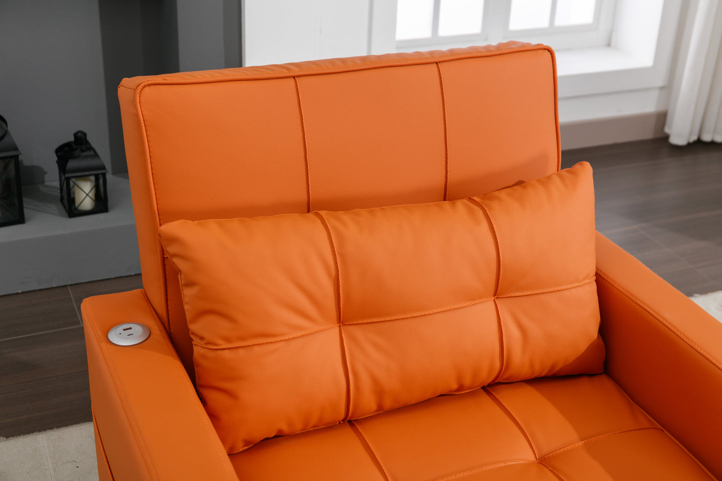 Orange Leather 3-in-1 Convertible Chair