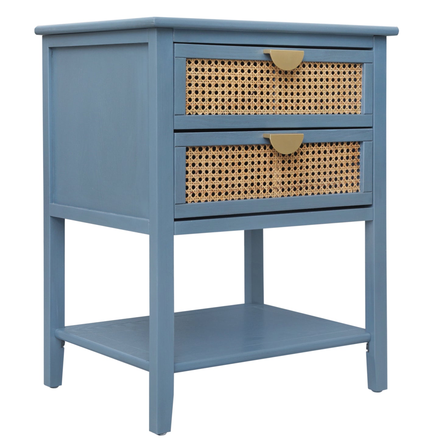 Blue Rattan 2 Drawer Side Table