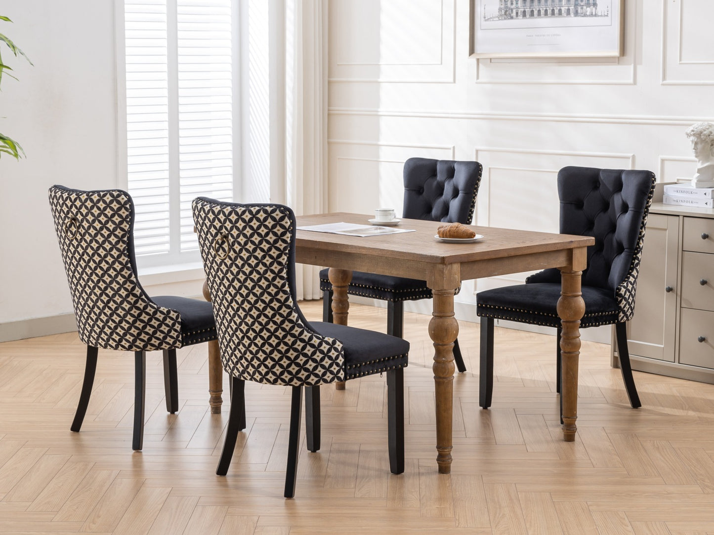 Unique Tufted Black Velvet Wingback Dining Chairs