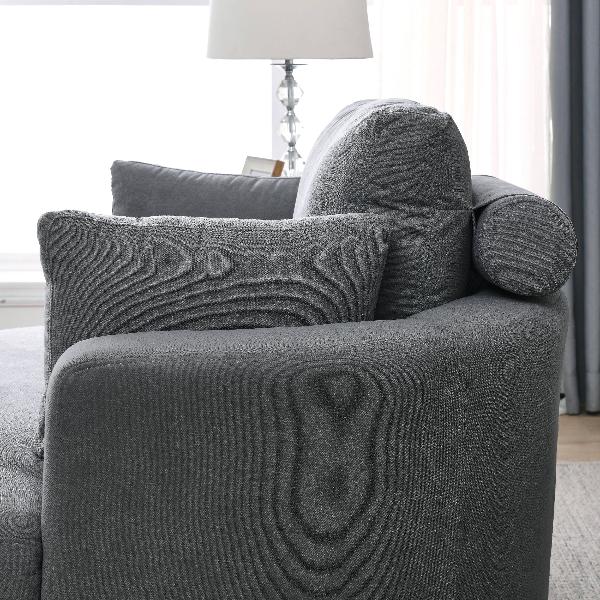 Grey Linen Swivel Accent Barrel Chairs with Storage Ottomans