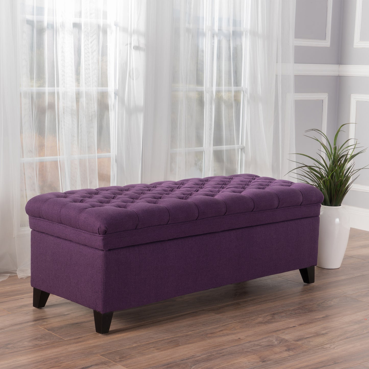 Purple Button Tufted Velvet Storage Bench