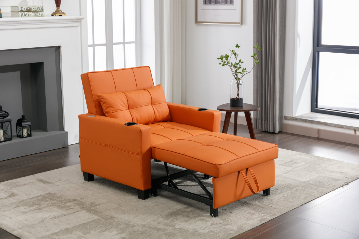 Orange Leather 3-in-1 Convertible Chair