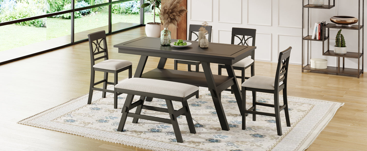 Espresso & Beige 6-Piece Counter Height Dining Set