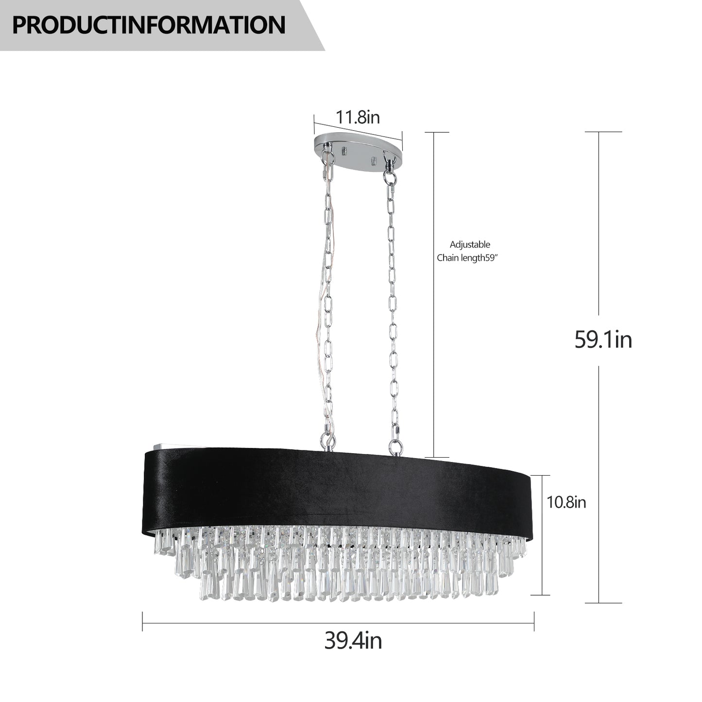 Modern Black Oblong Crystal Chandelier