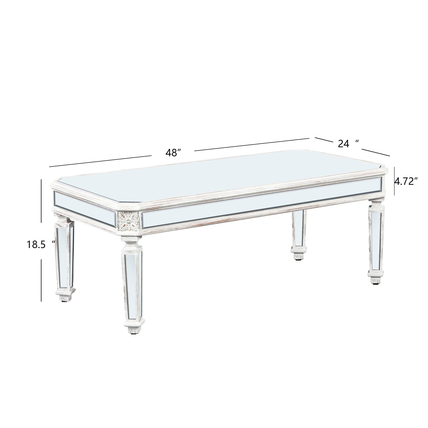 Silver Carved Mirrored Rectangle Coffee Table