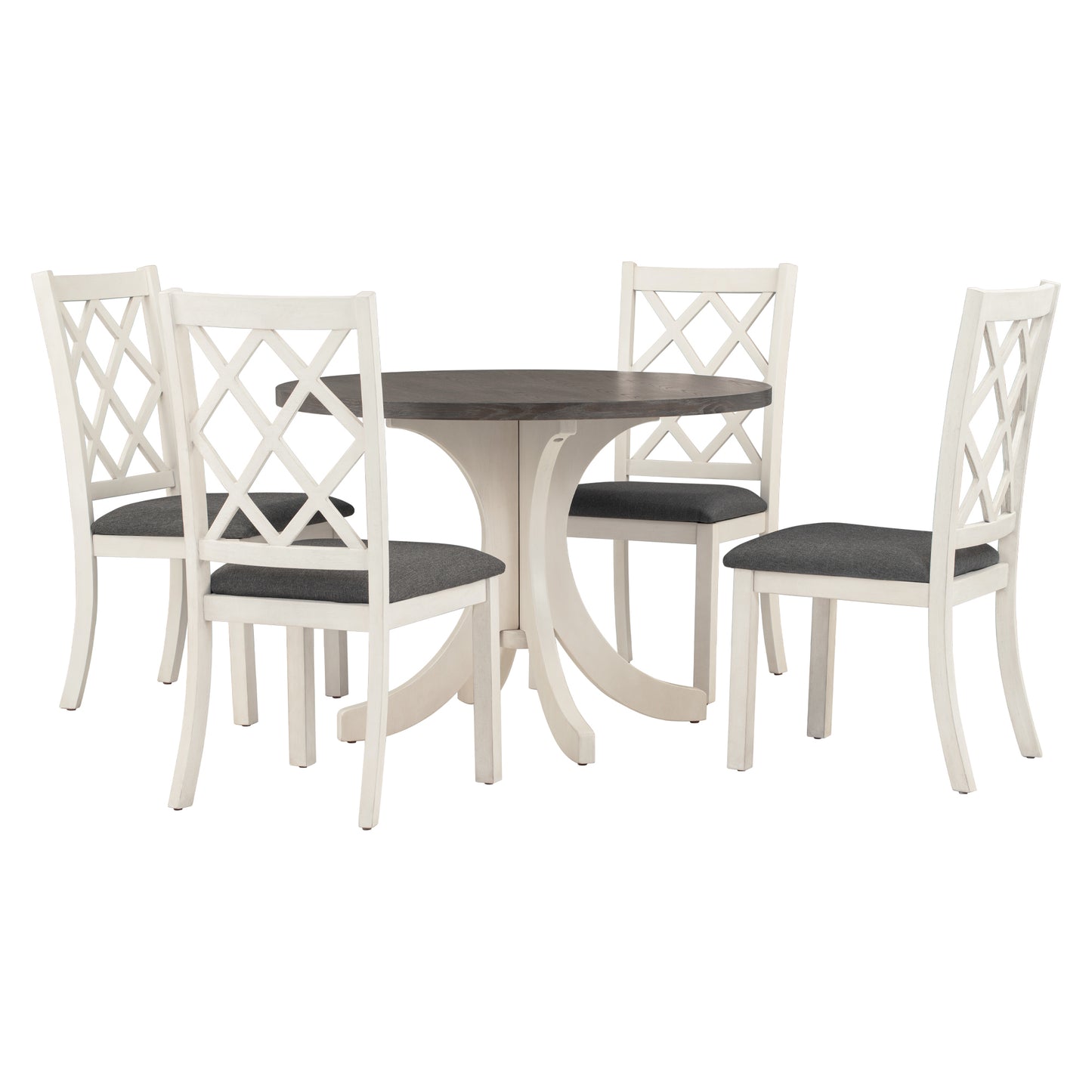 Mid-Century Solid Wood 5-Piece Round Dining Set