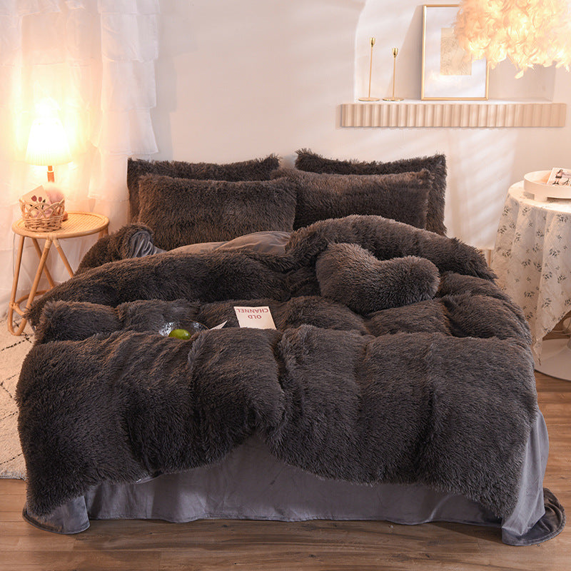 Charcoal Luxury Thick Furry Fleece Duvet Cover Set