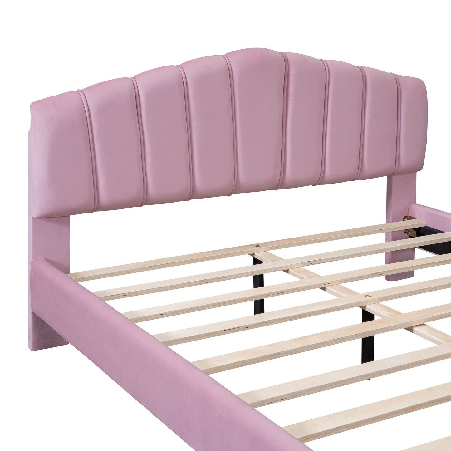 Queen Size Pink Velvet Platform Bed