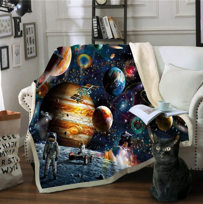 Outer Space Sherpa Fleece Blanket