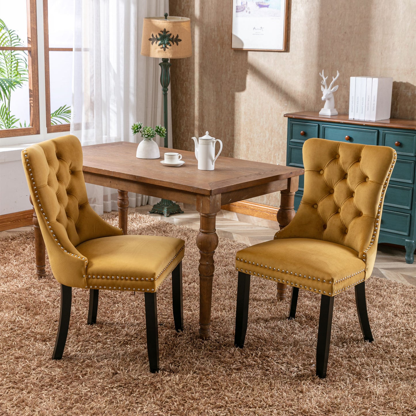 Golden High-End Tufted Velvet Dining Chairs 2pk