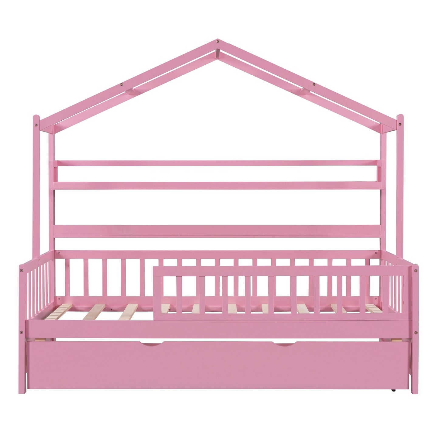 Pink Wooden Twin Size House Bed