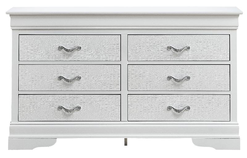 Lorana Silver Champagne Wide 6 Drawer Dresser