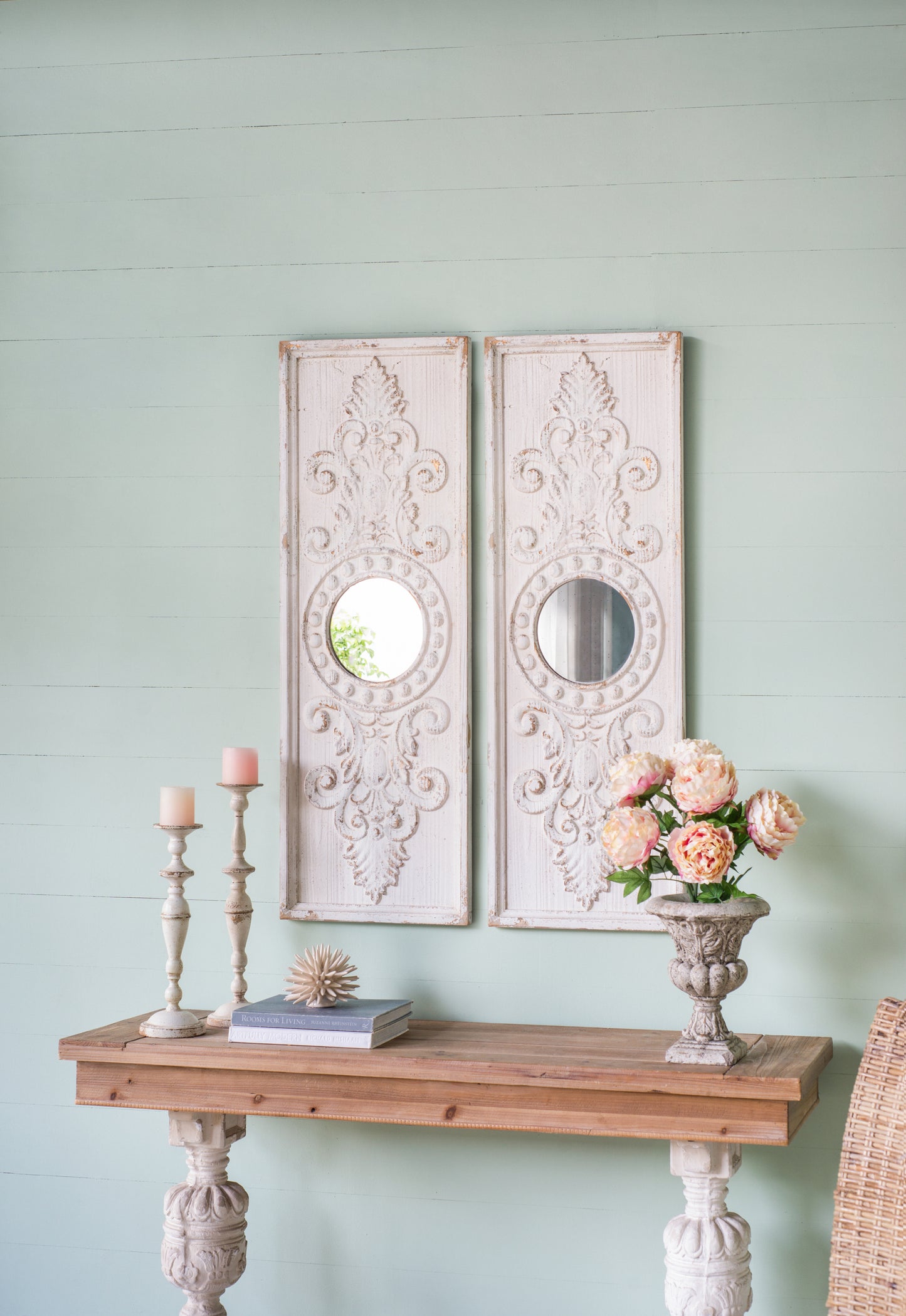 Set of 2 Large White Wooden Wall Panels