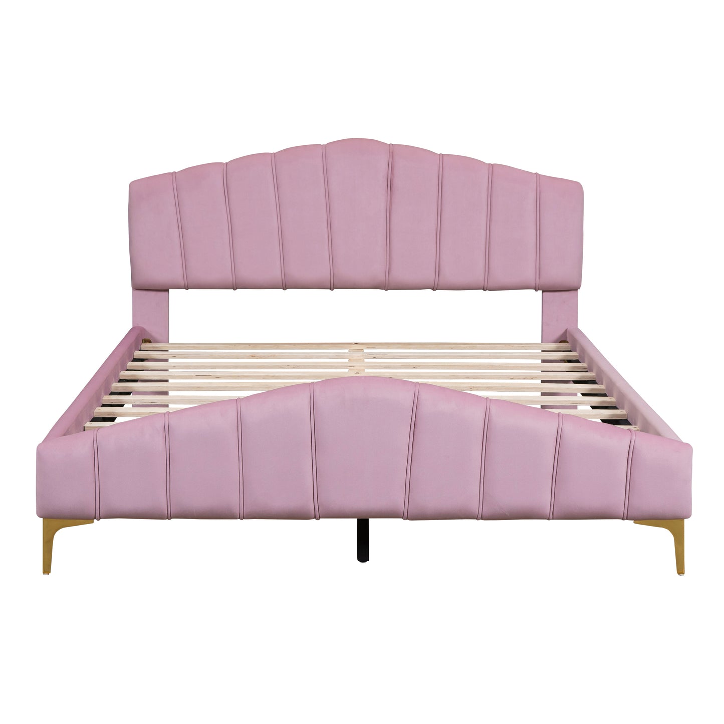 Queen Size Pink Velvet Platform Bed