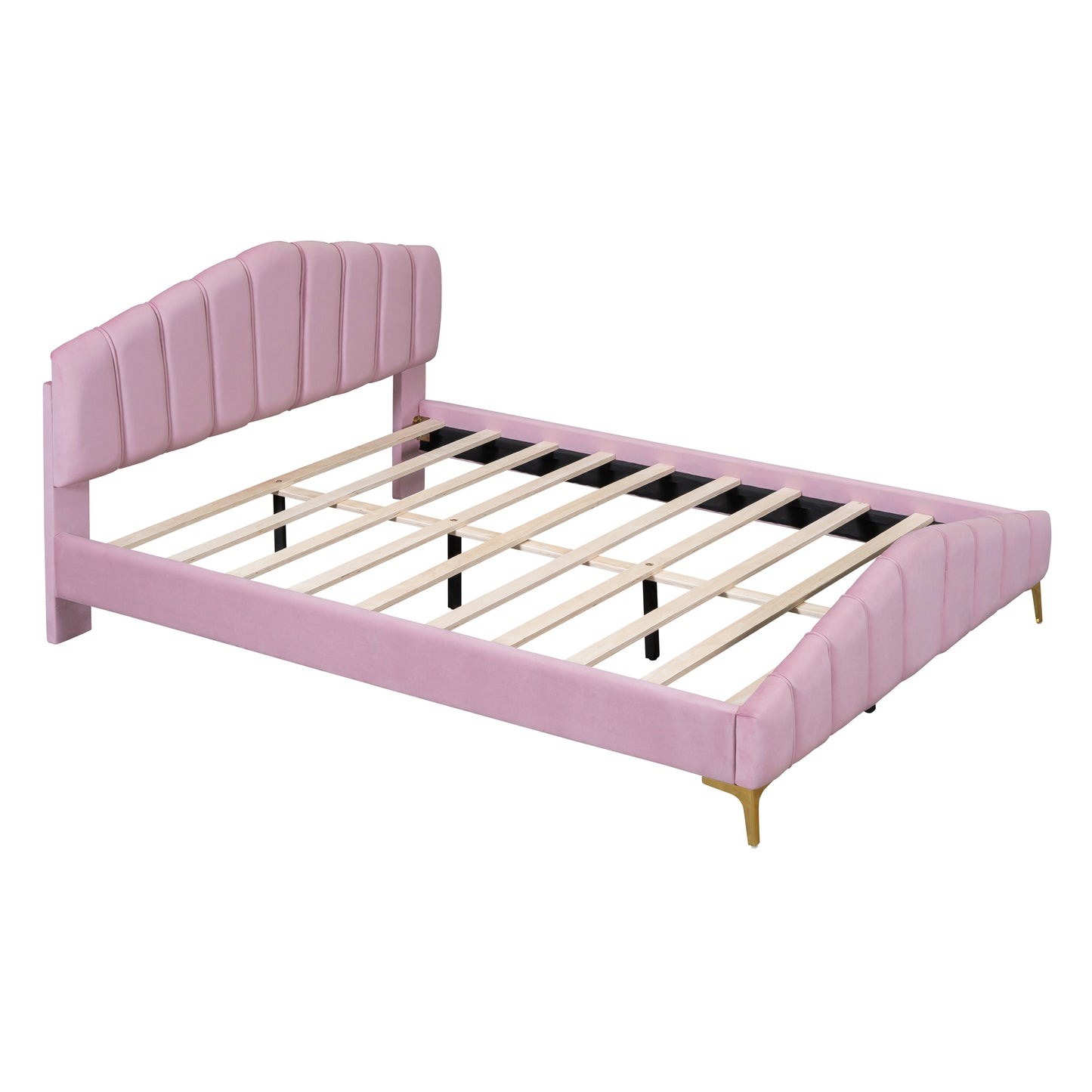 Queen Size Pink Velvet Platform Bed