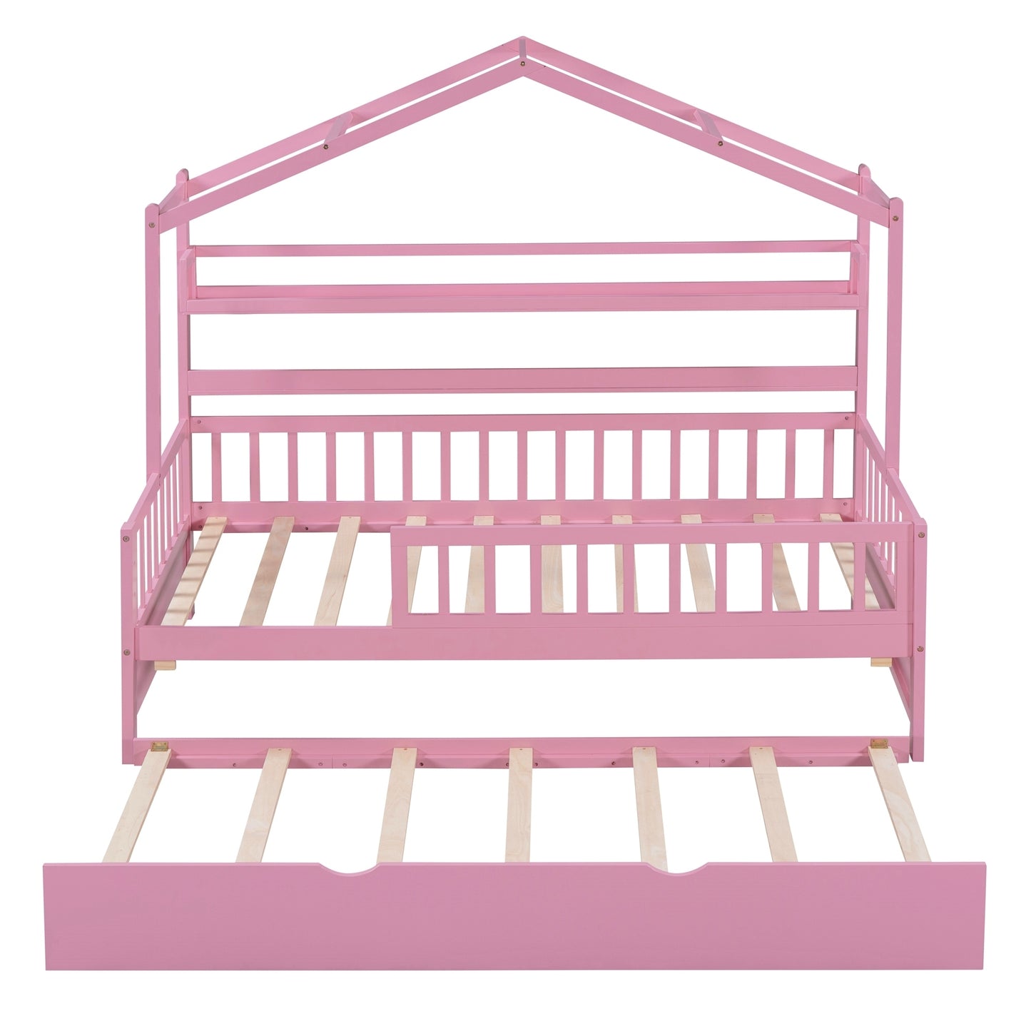 Pink Wooden Twin Size House Bed