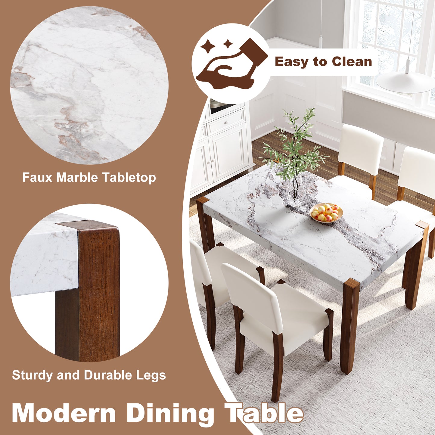 Faux Marble 5-Piece Dining Set