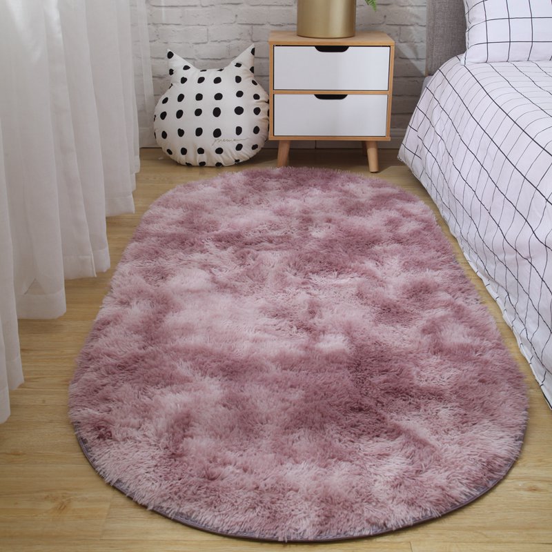 Wine Tie-Dye Furry Oval Rug