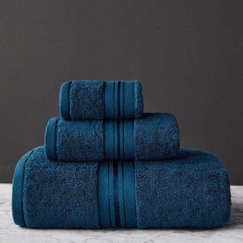 Thick Cotton Blue Towel Set