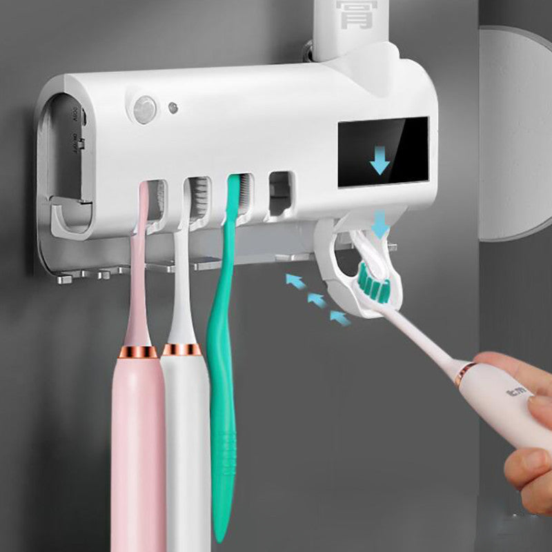 Toothbrush Sterilizer and Toothpaste Dispenser Rack