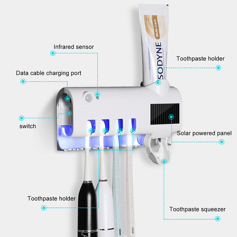 Toothbrush Sterilizer and Toothpaste Dispenser Rack