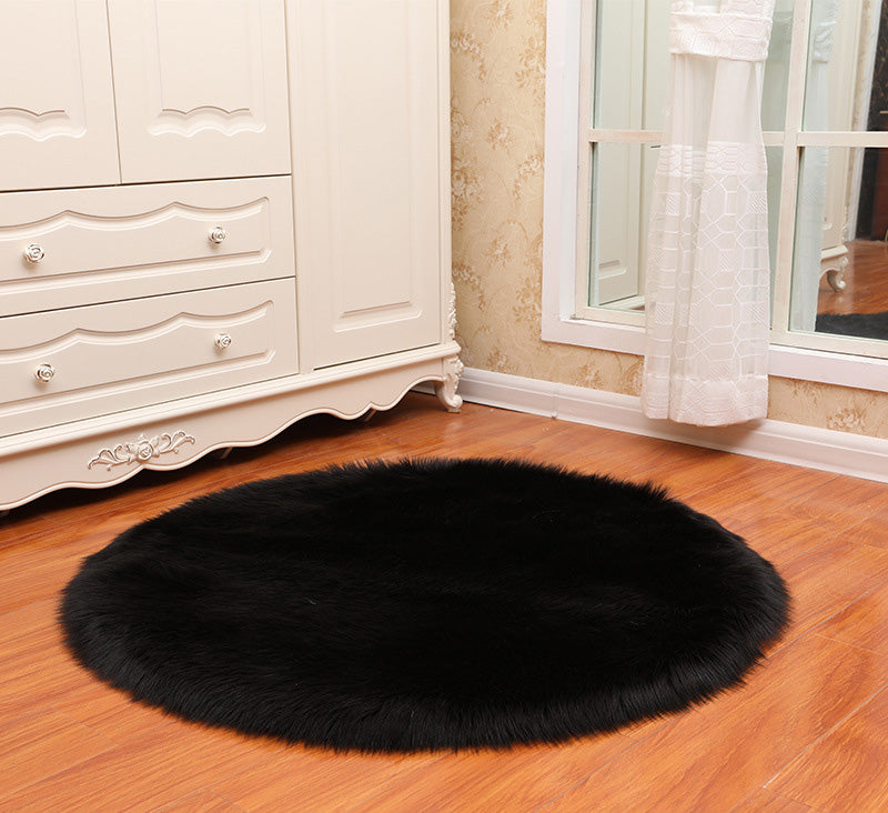 Round Black Faux Sheepskin Fur Area Rug