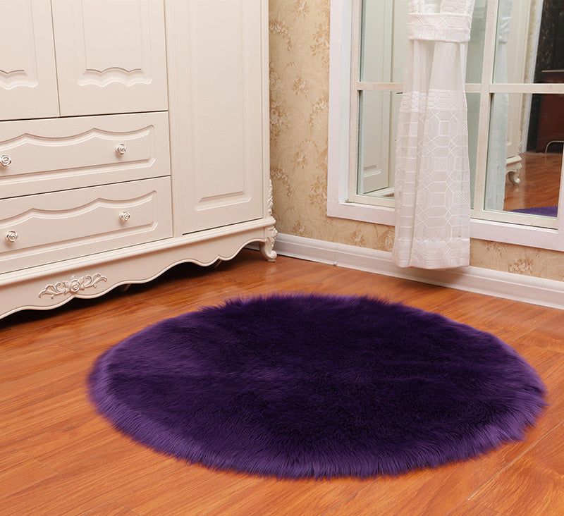 Round Purple Faux Sheepskin Fur Area Rug