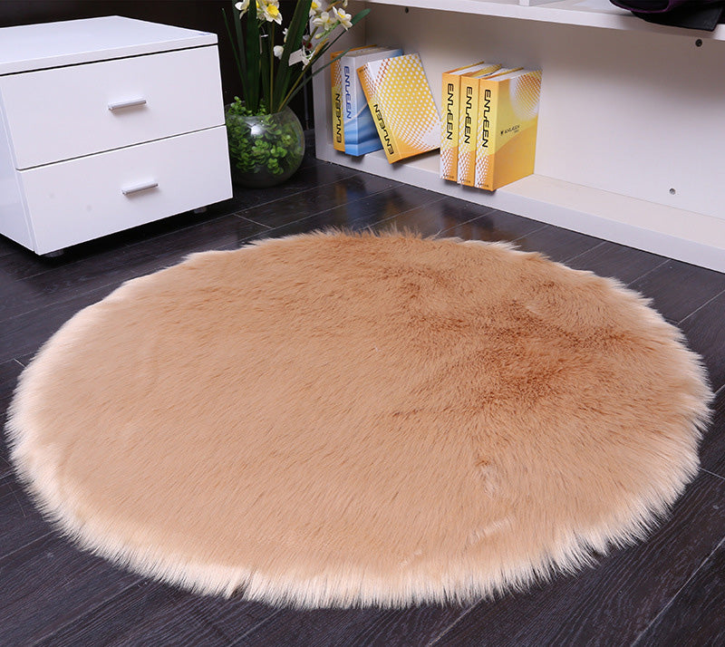 Round Tan Faux Sheepskin Fur Area Rug