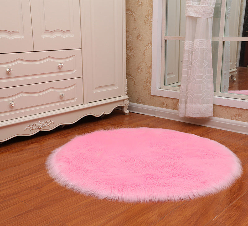 Round Pink Faux Sheepskin Fur Area Rug