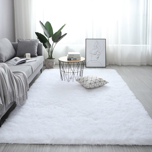 White Nordic Fluffy Rectangle Anti-slip Soft Carpet 