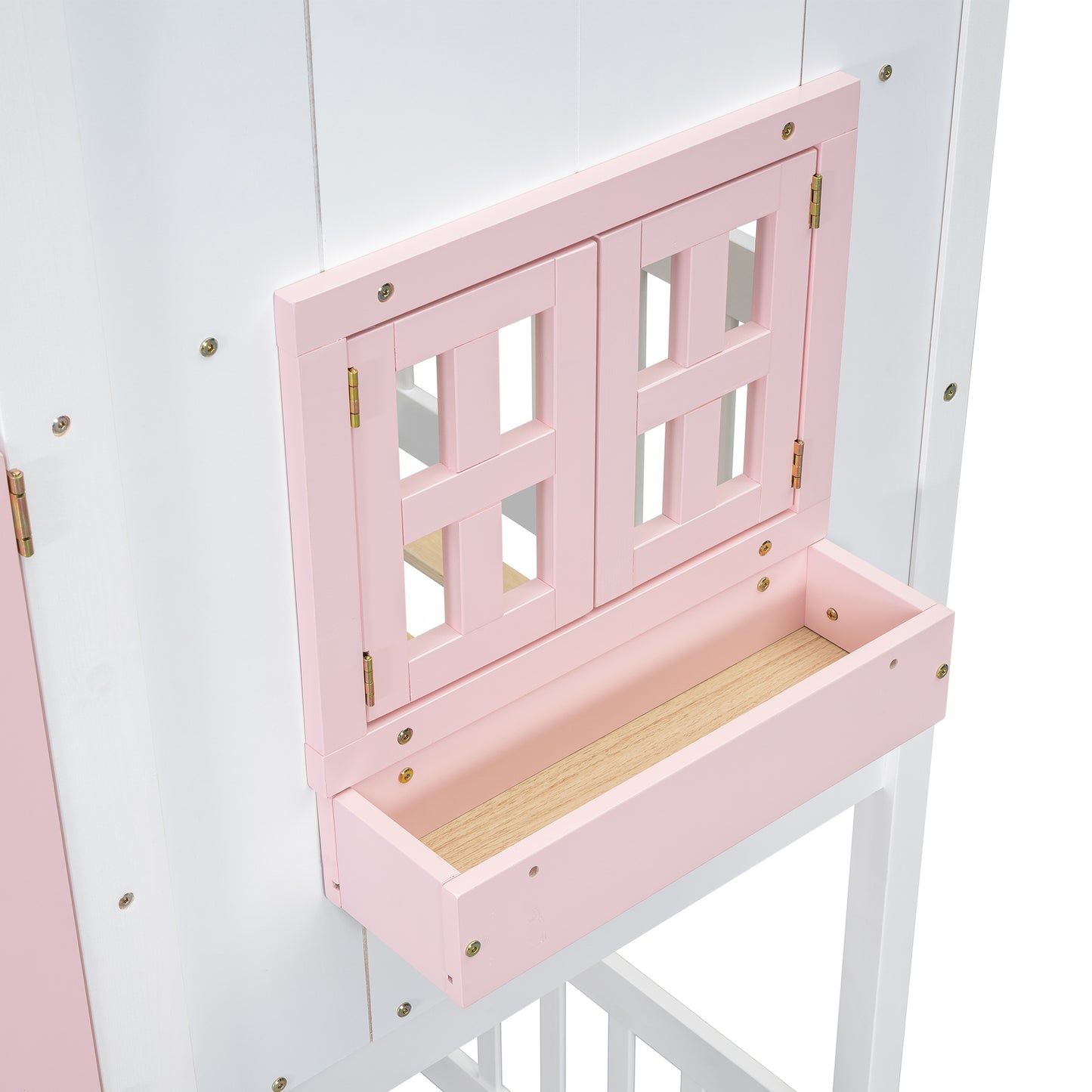 Sweet White and Pink Twin Play House Bunk Bed